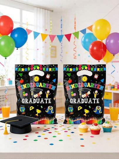 30/50pcs Graduation Printed Plastic Goodie Bags, Stylish And Simple, Ideal For Graduation Party Favors, Birthday Party Supplies, Reusable Shopping Bags And Gift Packaging