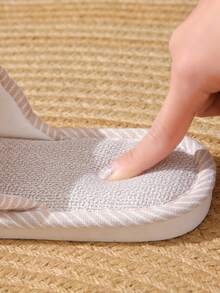 Zapatillas de lino a rayas unisex para la playa, transpirables y antideslizantes para uso en interiores, adecuadas para todas las estaciones, primavera - Beis - Ver 8