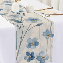 1pc Watercolor Blue Flower Table Runner, Minimalist Nordic Style Floral Dining Table Decor Cloth, Living Room Dining Room Table Decoration Long Runner, Linen Texture, Ideal For Spring Dining And Outdoor Parties, Suitable For Home Dining Room And Restaurant, Kitchen Supplies, Party Table Decor - Baby Blue - View 8
