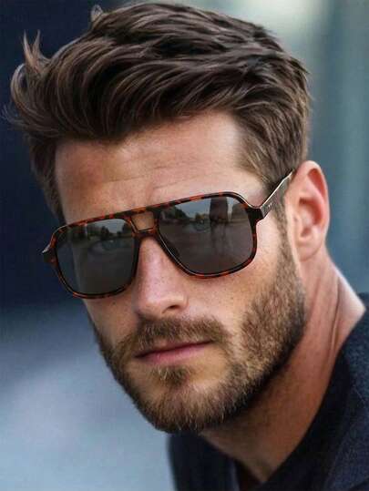 1 Cặp kính thời trang nam kiểu phi công cổ điển in họa tiết da báo, gọng nhựa PC, thích hợp cho kỳ nghỉ hoặc du lịch.