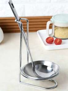 1pc Stainless Steel Kitchen Storage Rack - Upright Spoon & Bowl Holder, Cooking Utensils Organizer - Silver - View 1