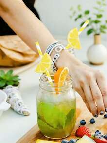 20/50/100pcs Creative Lemon Pattern Party Paper Straws, Cute Cartoon Striped Paper Straws, Suitable For Birthday Party, Holiday Celebration, Dessert & Beverage Decoration, Party Decoration, Birthday Party, Pre-Wedding Party Supplies, Valentine's Day, Thanksgiving Gifts, 1/10 Pack - View 4