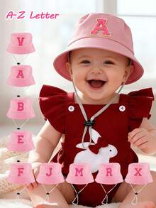 1pc Adjustable Kids Pink Sun Hat, Cute Letter Felt Patch, Breathable Bucket Hat For Outdoor Play, Beach, Travel, Daily Wear, Suitable For 0-4 Years Old - Pink - View 1