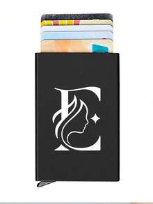 1pc Personalized Laser Engraved 26 Letter Name Card Holder, Aluminum Credit Card Case, Anti-Magnetic RFID Wallet With Auto Pop-Up Card Slot - Black - View 16