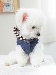 1件宠物衣服，狗狗外套，春夏新款，小型犬服装 - 格子星 - 棕色 - 棕色 - 查看 3