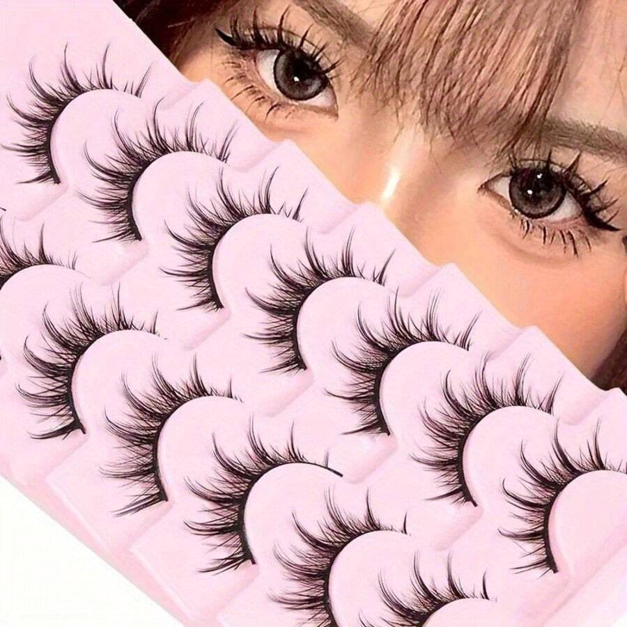 Manga Lashes, Natural Look, 3D Volume, Wispy Fluffy Spiky, Anime & Cosplay, 7 Pairs Pack - Xem 1