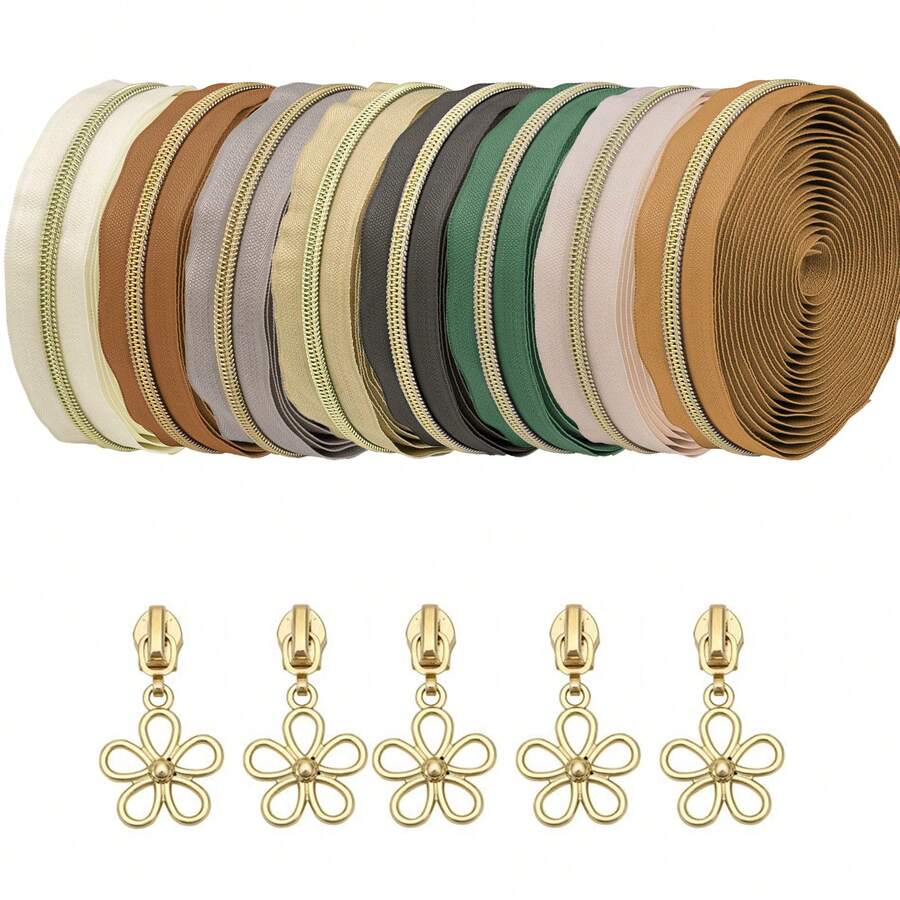 Bộ 5 khóa kéo nylon 177 inch + 5 đầu kéo, thích hợp để thay thế khóa kéo tự chế cho hành lý. - dây kéo màu - Xem 1