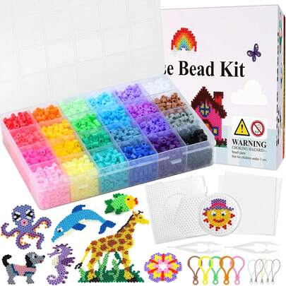 24/48/72/96 Colors Hot Melt Bead Creative Craft Set, Includes Square Pegboard, Multi-Layer Storage Box, Ironing Paper, Colorful Keychains, Decorative Accessories And Hanging Rope, Suitable For DIY Enthusiasts To Handmake Decorative DIY Puzzles, Great For Easter And Valentine's Day Gifts.