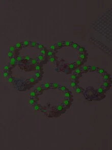 5pcs/Set Cute Flower Charm Colorful Glow-In-The-Dark Beaded Bracelet Set, Suitable For Holiday Party, School, Birthday Gift For Girls, Random Color - Multicolor - View 2