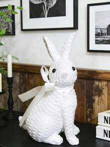 Resin Woven Texture Rabbit Figurine Set (With White Ribbon) - Adorable Rabbit Design, Suitable For Placing On Living Room Shelves, Patio Tables, And Vanity, Creating A Warm And Charming Atmosphere, A Fashionable Indoor And Outdoor Decorative Accessory. Easter Decor, Easter Gift - 1PC - View 9