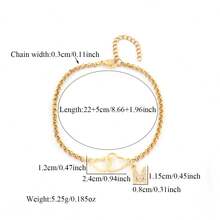 1 chiếc vòng chân thời trang mới hình trái tim, chữ cái, bằng thép không gỉ mạ vàng dành cho nữ - Vàng - Xem 2