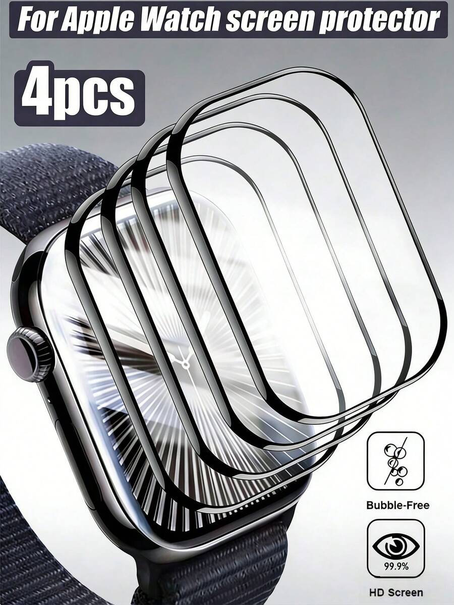 4pcs High Definition Screen Protector Film, Compatible With Apple Watch 40mm Series SE/6/5/4, Soft Clear HD Transparent Film, Scratch-Resistant, Bubble-Free, Compatible With Apple Watch 1/2/3 (38mm/42mm), 4/5/6/SE/SE3 (40mm/44mm), S7/S8/S9 (41mm/45mm), Ultra1/Ultra2/Ultra3 (49mm), Series 10/Series 11 (42mm/46mm) - Clear - View 1