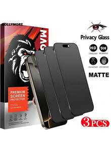 BOLLYMORE 3片裝 磨砂防窺鋼化玻璃螢幕保護貼,相容 iPhone 17Pro Max/17Pro/16Pro Max/17 - 全螢幕覆蓋 9H 硬度,磨砂隱私防窺,防摔邊緣,左右防窺且防指紋 - 無色 - 查看 17