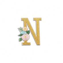 1/26 piezas Parches bordados con flores y letras inglesas coloridas, pegatinas decorativas de aplicación de costura con adhesivo en la parte posterior (disponibles en varios colores) - Amarillo - Ver 21