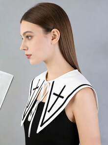 1 Pc Cross Print With Fashionable Fake Collar, Paired With A Versatile Collar For Women In Shirts And Dresses - Black Belt Type 10 White - View 4