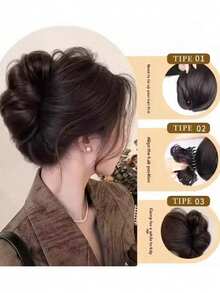 1 件装自然凌乱发髻假发片，适合女性和女孩，爪夹式逼真合成发髻接发，耐热可调节防滑发髻，瞬间打造蓬松丰盈效果，不伤发，易于佩戴，日常佩戴，适合工作、婚礼、新娘送礼会、舞会、生日派对、角色扮演、约会、夏季旅行、海滩度假等场合。 - 彩色 - 查看 4