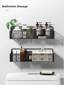 1个壁挂式浴室收纳架，悬挂式篮子，浴室整理架，无需钻孔 - 彩色 - 查看 9