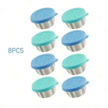 2/4/6/8pcs Reusable Stainless Steel Salad Dressing/Sauce Containers, 1.6oz Leak-Proof Silicone Lids, Suitable For Lunch Box, Work, School, Picnic, Travel, Christmas Party,School Supplies - Xanh bạc hà và xanh dương - Xem 10