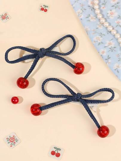 2pcs Multicolor Hair Bows For Girls Cherry Decor Hair Clips Delicate Alligator Clips Elegant Sweet Cute Barrettes Daily Party Vacation Party Gift Hairpins Teens Hair Accessories