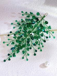 1pc Red Green Rhinestone Bridal Head Piece Shiny Women's Headwear Suitable For Wedding Party And Easter ﻿ - Multicolor - View 8