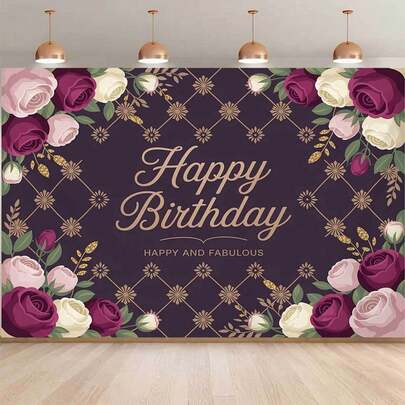 One 2d Plane, Elegant Purple Theme Birthday Banner, Polyester Material And Multifunctional Decorative Background-Suitable For Family And Outdoor Activities In The Garden Studio, With Various Sizes And Scenes To Choose From.
