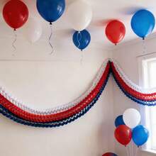2.5米红白蓝蜂窝彩带花环挂饰爱国主题金属丝彩带横幅桌裙，适用于毕业典礼、返校节、婚礼、生日派对 - 查看 2