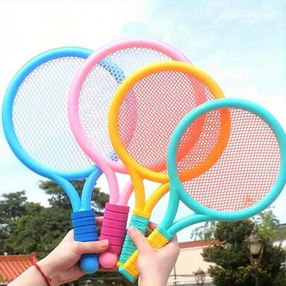 4er-Set Badminton- und Tennisschläger mit 2 Bällen - robuster PVC, farbenfrohe Griffe für Outdoor-Aktivitäten und Fitness - perfekt für Feiern, Geburtstage und Geschenke, Schläger für Badminton