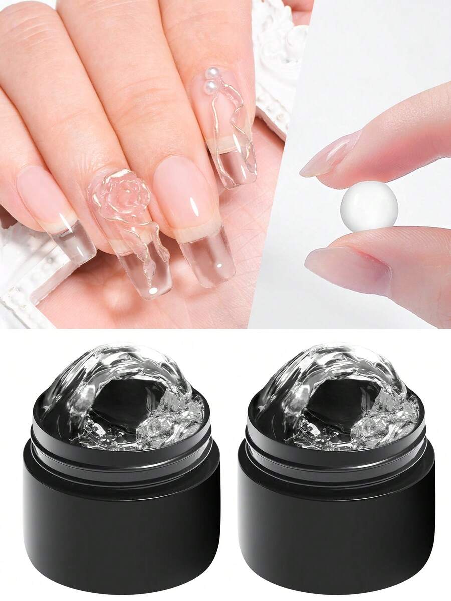 Mtssii 2PCS 8ml Clear Non Stick Hand Extension Gel Nail Polish For 3D Shaping Nail Art Solid Milky White Jelly Nude Pink Hard Gel For Fake Nail Carving Flower Nail Art Acrylic Gel Varnish Solid Builder Gel Easy To Operate Manicure For Home And Slaon - 彩色 - 查看 1