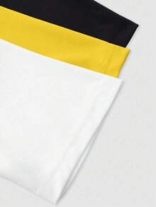 3pcs/Set Women's Solid Color Round Neck Ruched T-Shirts, Minimalist Fashion Summer Style - Yellow - View 5