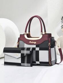 2pcs Plaid Print Retro Tote Bag, Multifunctional Large Capacity Crossbody Bag, Fashion Design, New Stylish Women Small Square Bag Handbag Shoulder Bag Versatile Casual Large Capacity Shoulder Crossbody Bag Suitable For Travel Shopping, New Elegant Women Tote Shoulder Crossbody Bag Versatile Casual Luxury Large Capacity Shoulder Crossbody Bag, Fashion Gift For Valentine's Day - Multicolor - View 14
