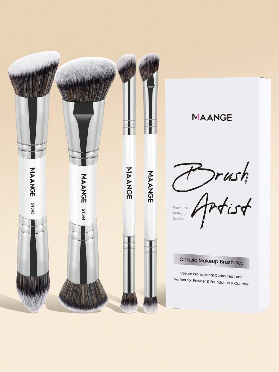 MAANGE Bộ cọ trang điểm chuyên nghiệp 4 món bao gồm cọ má hồng, cọ phấn phủ, cọ nền, cọ tán màu, cọ phấn mắt, cọ che khuyết điểm, cọ highlight, cọ tạo khối và các dụng cụ trang điểm khác, tiện dụng tại nhà hoặc khi đi du lịch, quà tặng lý tưởng cho phụ nữ và bé gái.