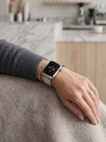 2件套奢华不锈钢表带和TPU表壳，适用于 38mm 40mm 41mm 42mm 44mm 45mm 46mm，时尚智能手表表带+表壳保护套，兼容 Series 11 10 SE3 9 8 7 6 5 4 3 2 1，奢华表带配件，兼容表带 - 銀色 - 查看 7