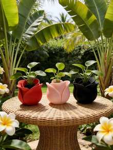 1/2 pièces Plantes succulentes en forme de rose en pot - Convient pour la décoration intérieure et extérieure, idéal pour le rebord de fenêtre, le dessus de table, la cuisine, la salle de bain et le jardin. Idéal pour la plantation d'herbes, de succulentes et de petites plantes. Cadeau de décoration pour la maison. Détails de pétales délicats, pot de drainage respirant, convient pour l'aménagement du balcon, jardinière à succulentes toutes saisons, cadeau de jardinage pour la décoration de la maison - Multicolore - Voir 9