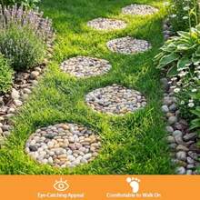 6 PCS River Rock Stepping Stones Outdoor 12 Inch Diameter Round Pavers Pebbles Polished Gravel For Garden Walkway - 12 圓度 - 查看 5
