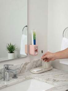 1 pieza Dispensador de pasta de dientes automático, soporte de pared creativo con dibujos animados y pequeño soporte para cepillo de dientes, exprimidor para baño familiar - multicolor - Ver 6