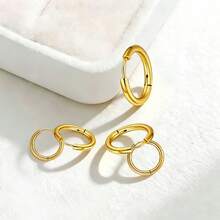 5对极简主义光滑圆形耳环，小众不锈钢耳环 - 金色 - 查看 3