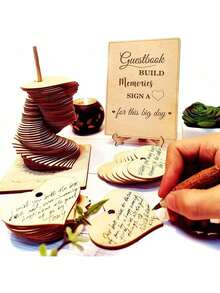 72件装木质心形宾客签名册 - 婚礼招待会装饰及伴手礼 - 卡其色 - 查看 5