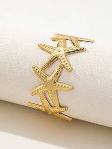 1pc Fashionable Minimalist Chic Beach Vacation Style Gold-Plated Starfish Bracelet - Yellow Gold - View 4
