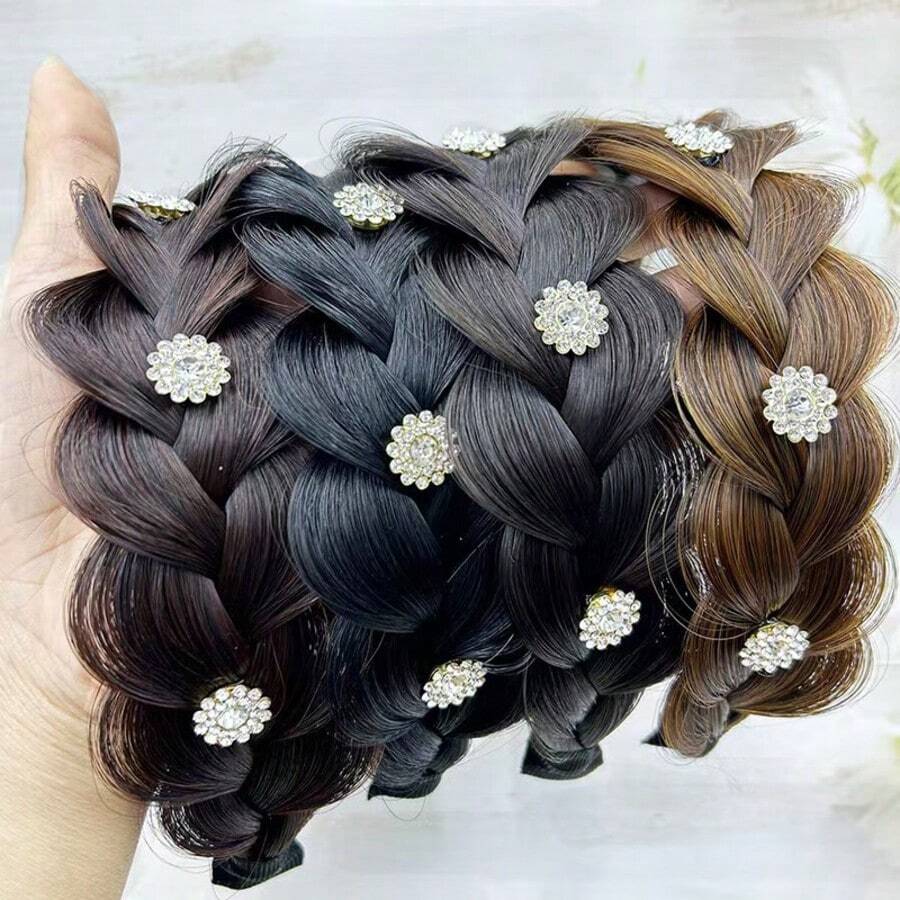 1 chiếc băng đô cài tóc bán chạy nhất kèm tóc giả tết, kiểu tết xương cá, kẹp tóc chống trượt, thiết kế vương miện cao thanh lịch. - @YPWS - Xem 1