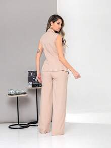 New Tailored Set Consisting Of Vest And Wide-Leg Trousers C6608 - 米色 - 查看 4