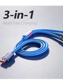 Gesen Cable de carga rápida 3 en 1 de 1,2 M con puertos Lightning, Tipo-C y Micro USB, compatible con la mayoría de los dispositivos, disponible en colores naranja y azul - Multicolor - Ver 3