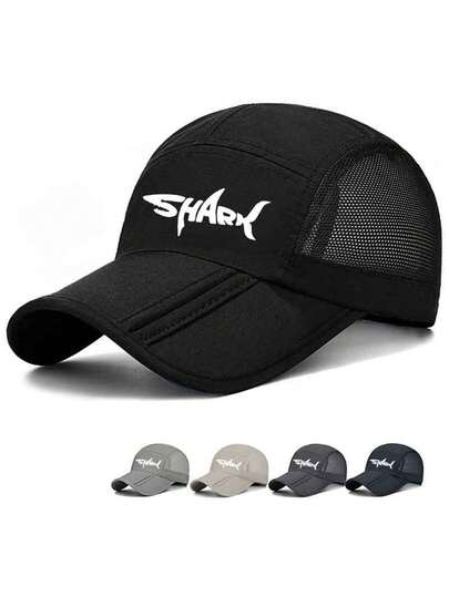 1 pieza Gorra de béisbol con estampado de letra gráfica de tiburón de unicolor, sombrero de malla de secado rápido de poliéster, uso versátil diario, adecuado como regalo de Navidad, Día de la Madre, Día del Padre, Día del Maestro, cumpleaños para familia, amigos, novio/novia