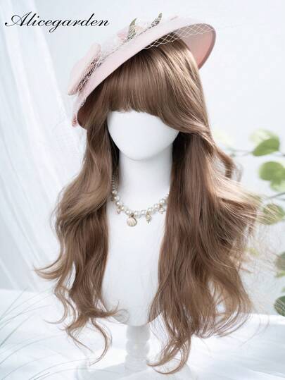 alicegarden 28-Inch Long Synthetic Wig Featuring A Natural Wavy Style In A Stunning Brown. Designed With Bangs , It Is Crafted From Heat-Resistant Fiber To Ensure Durability. This False Hairpiece Is Perfect For Daily Use, Offering A Natural And Realistic Appearance That Mimics. (Excluding Accessories)