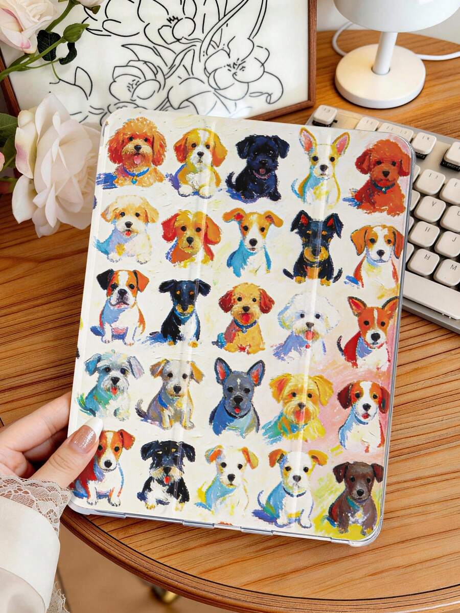1 件装彩绘小狗图案平板电脑保护套，兼容 iPad Mini 4/Mini 5/Mini 6/Mini 7/Air/Air 2/9.7/10.2/10.5/Air 4/Air 5/10.9/Pro 11 英寸/第十代/Air 11 英寸 (M2)-2024/Pro 11 英寸 (M4)-2024/Air 11 英寸 (M3) 2025/(A16) 11 英寸第十一代 2025，以及 Galaxy Tab A8 10.5 英寸 2022。包含笔槽、三折支架、TPU 软边保护、磁吸式睡眠/唤醒功能，可爱/趣味/个性化/艺术设计。 - 彩色 - 查看 1