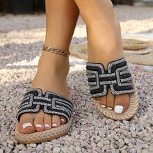 2026 New Elegant Women's Sandals, Rhinestone Leaf Design Pointed Toe Patent Leather Slingback Flats, Graceful High-End Slip-On Shoes - Black - View 15