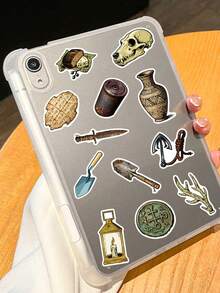 50Pcs Archaeology Tool Stickers Vintage Excavation Gear Pattern For Site Log Dig Journal Museum Notebook History Log Relic Record Exploration Notes Antique Collection Scrapbook - Pink - View 6