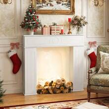 Marco de chimenea decorativo blanco de madera (MDF) con almacenamiento XL, repisa de chimenea elegante con 4 compartimentos ocultos y estantes ajustables, estructura firme para salón y pasillo - Blanco - Ver 3