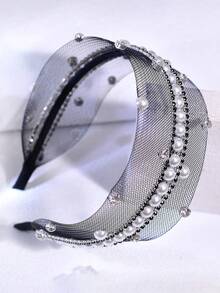 1pc Handmade Exquisite Crystal & Pearl Headband, Suitable For Summer Wedding Bridal Hairstyle, Vacation, Party, Banquet, Ball, Holiday Events - Black - View 7