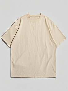 FRACTYR 男士休闲街头风宽松双鲤鱼图案圆领短袖T恤，夏季款 - 杏色 - 查看 5