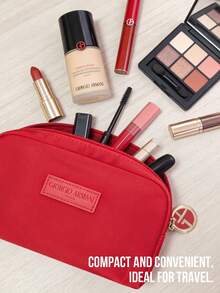 Giorgio Armani 红色布艺化妆包，品牌化妆箱，柔软法兰绒外层，防水内衬，耐用拉链，密封性好，大容量多隔层收纳，加固提手，轻便便携，适合旅行，防污易清洁，多功能收纳，经典红色，是女性、化妆师、旅行者、专业人士的理想之选，适合通勤、旅行、居家收纳，是送给她的完美礼物。 - 紅色 - 查看 3